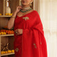 Red Elephant Hand-Embroidered Upada Silk Saree - Ensembles