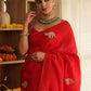 Red Elephant Hand-Embroidered Upada Silk Saree - Ensembles