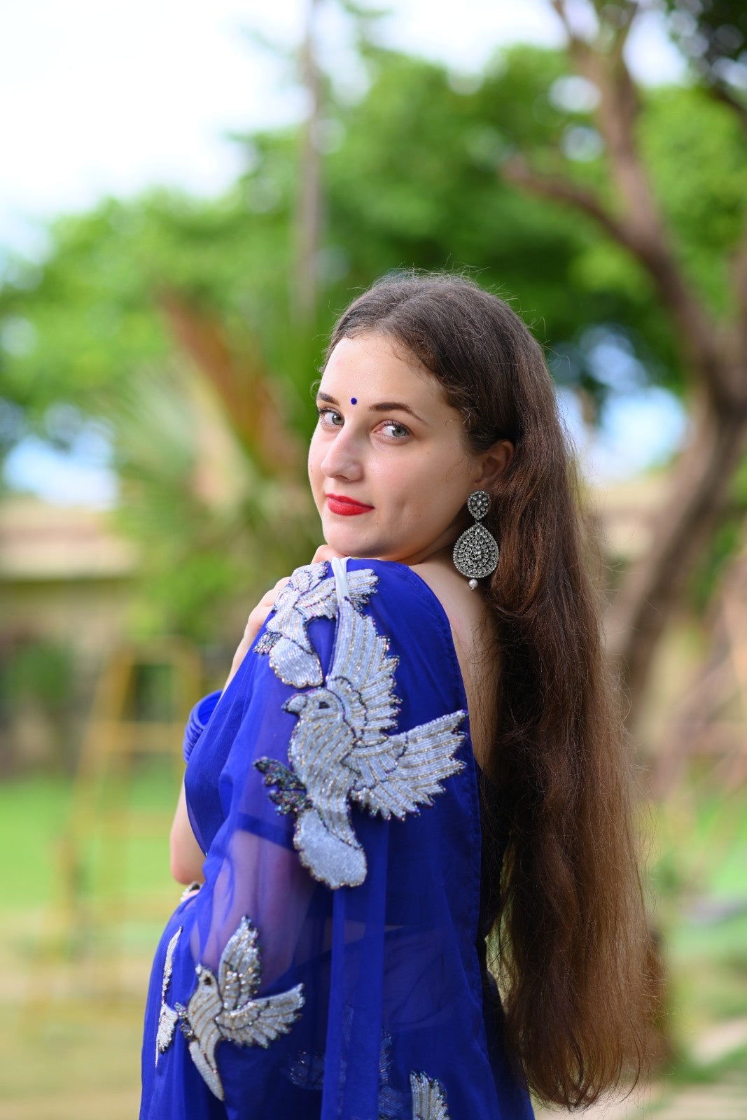 Unicorn Royal Blue Pure Silk Organza Saree - Ensembles